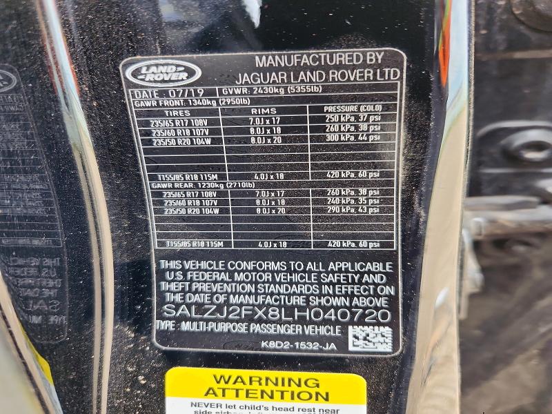Продажа на аукционе авто 2020 Land Rover Range Rover Evoque, vin: SALZJ2FX8LH040720, номер лота: 59699706