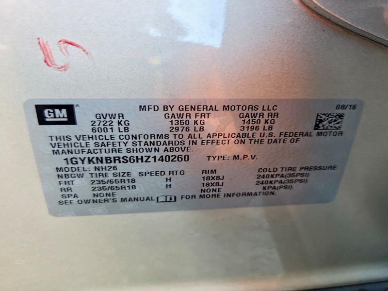Aukcja sprzedaży 2017 Cadillac Xt5, vin: 1GYKNBRS6HZ140260, numer aukcji: 59269496