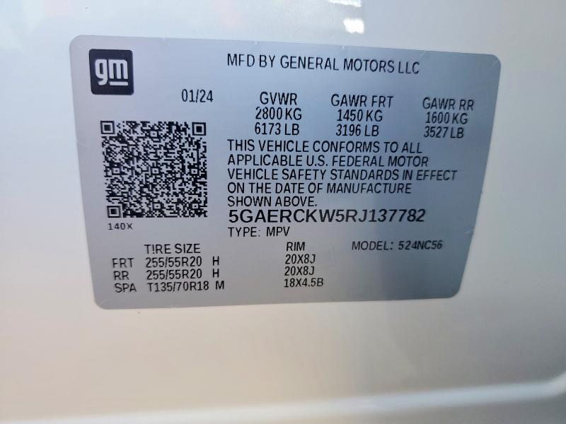 61856206 :رقم المزاد ، 5GAERCKW5RJ137782 vin ، 2024 Buick Enclave مزاد بيع