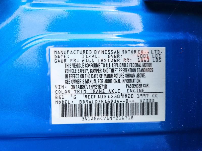 2022 Nissan Sentra მანქანა იყიდება აუქციონზე, vin: 3N1AB8CV1NY216718, აუქციონის ნომერი: 60221776