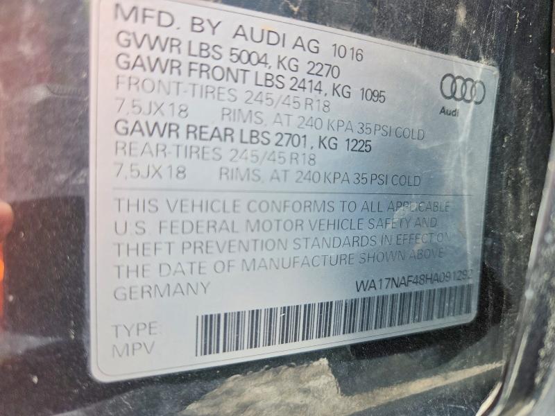 2017 Audi A4 Allroad მანქანა იყიდება აუქციონზე, vin: WA17NAF48HA091292, აუქციონის ნომერი: 59845306