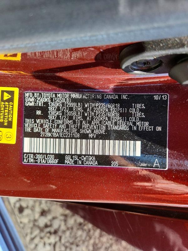 Продаж на аукціоні авто 2014 Lexus Rx 350, vin: 2T2BK1BA1EC231108, номер лоту: 61766436
