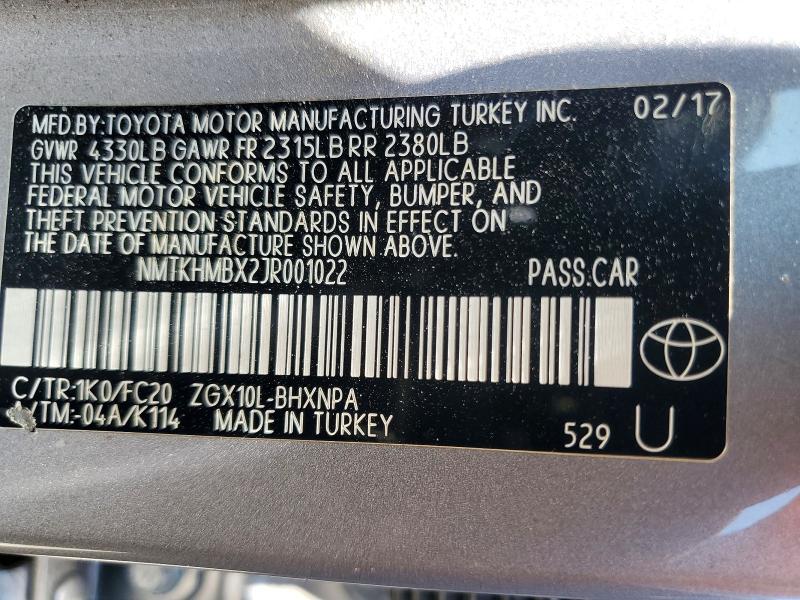 2018 Toyota C-hr მანქანა იყიდება აუქციონზე, vin: NMTKHMBX2JR001022, აუქციონის ნომერი: 61329666