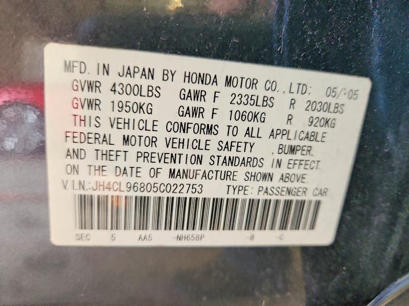 Aukcja sprzedaży 2005 Acura Tsx, vin: JH4CL96805C022753, numer aukcji: 62834456