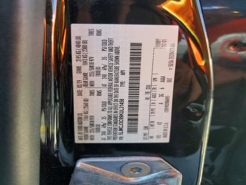 62289026 :رقم المزاد ، 5LMCJ3C99KUL31458 vin ، 2019 Lincoln Mkc مزاد بيع