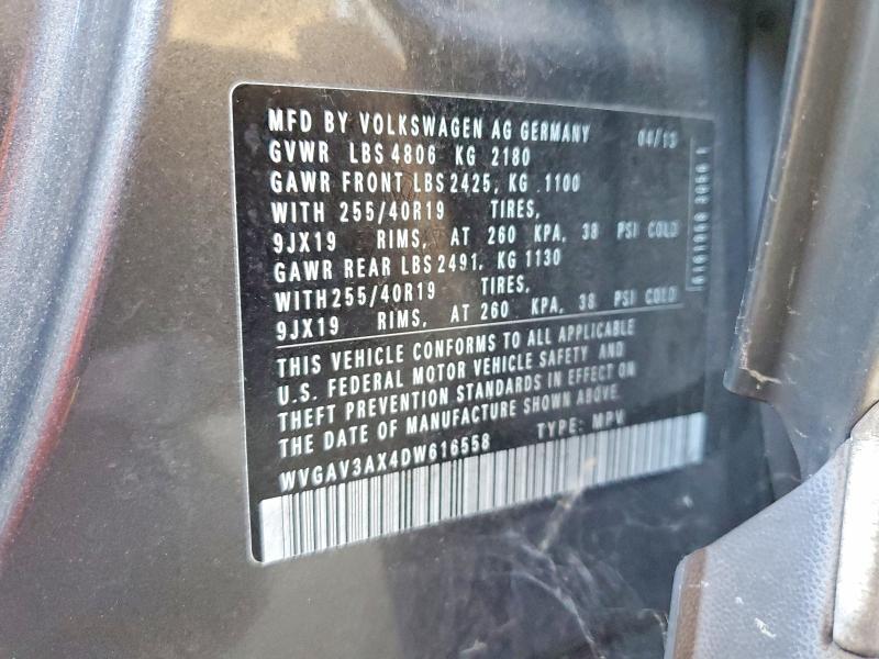 2013 Volkswagen Tiguan მანქანა იყიდება აუქციონზე, vin: WVGAV3AX4DW616558, აუქციონის ნომერი: 62268296