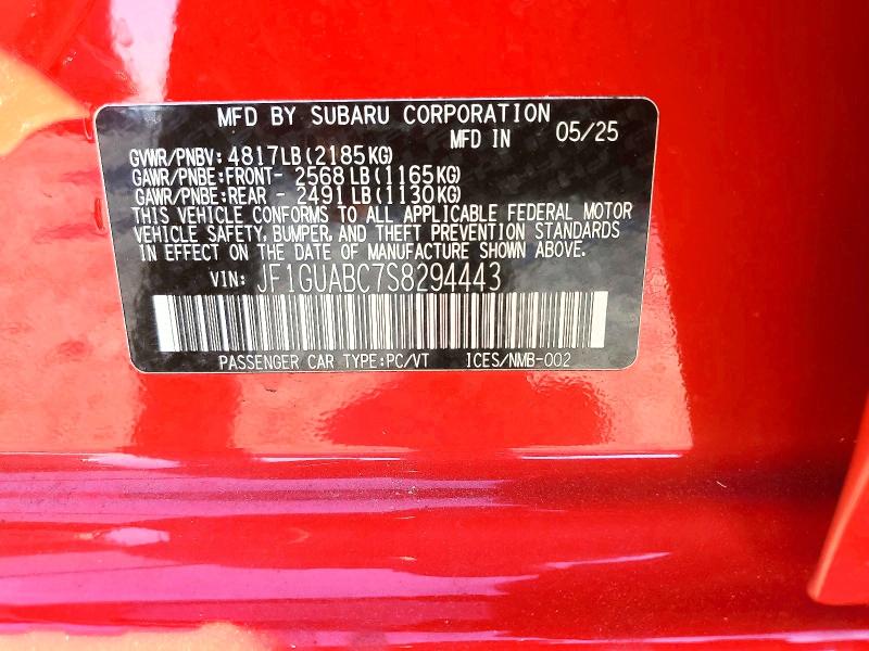 Продаж на аукціоні авто 2025 Subaru Impreza, vin: JF1GUABC7S8294443, номер лоту: 63393136