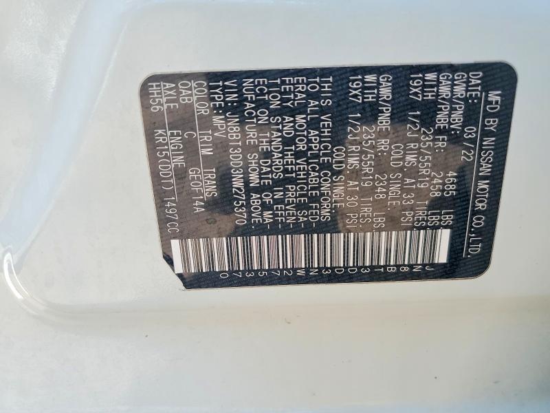 Продажа на аукционе авто 2022 Nissan Rogue, vin: JN8BT3DD3NW275370, номер лота: 61416876