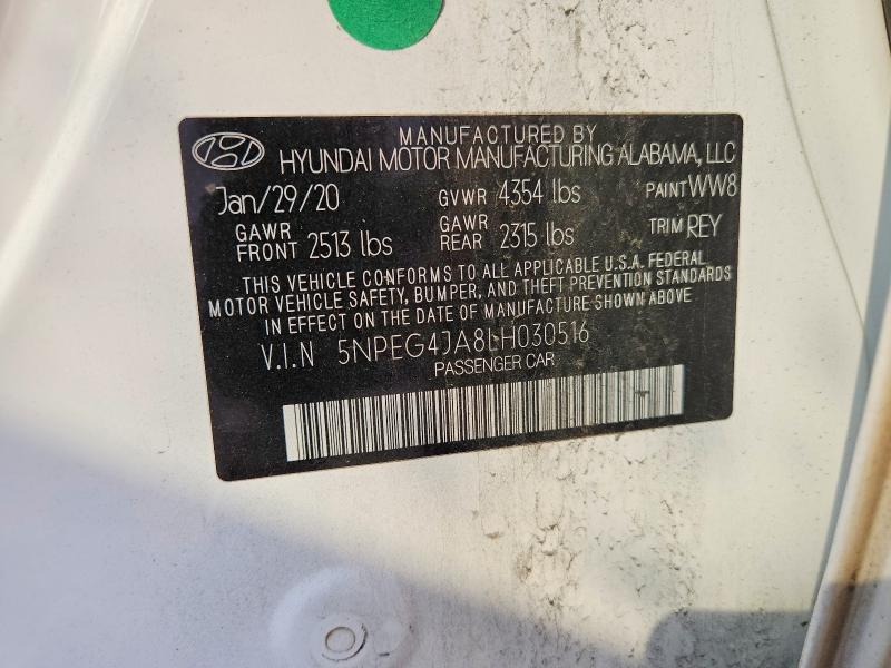 61417896 :رقم المزاد ، 5NPEG4JA8LH030516 vin ، 2020 Hyundai Sonata مزاد بيع