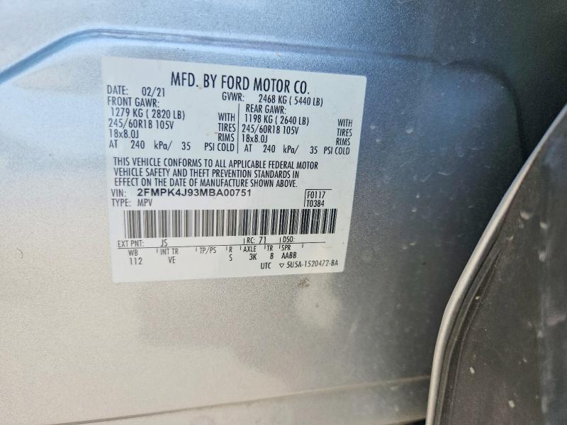 2021 Ford Edge მანქანა იყიდება აუქციონზე, vin: 2FMPK4J93MBA00751, აუქციონის ნომერი: 63227576