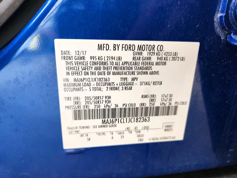 2018 Ford Ecosport მანქანა იყიდება აუქციონზე, vin: MAJ6P1CL1JC182363, აუქციონის ნომერი: 62479776