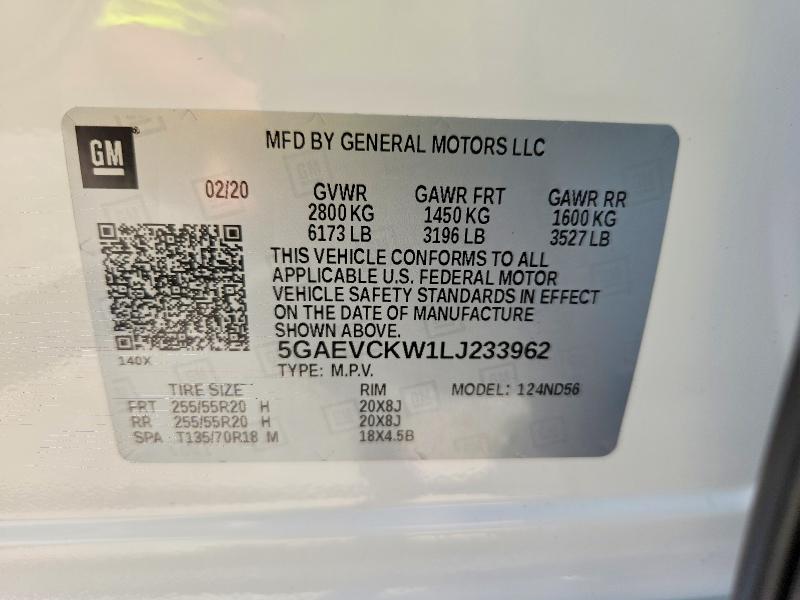 2020 Buick Enclave მანქანა იყიდება აუქციონზე, vin: 5GAEVCKW1LJ233962, აუქციონის ნომერი: 60028226