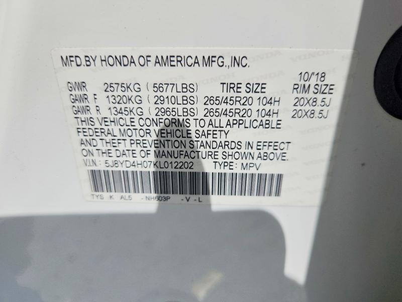 Продаж на аукціоні авто 2019 Acura Mdx, vin: 5J8YD4H07KL012202, номер лоту: 61017596