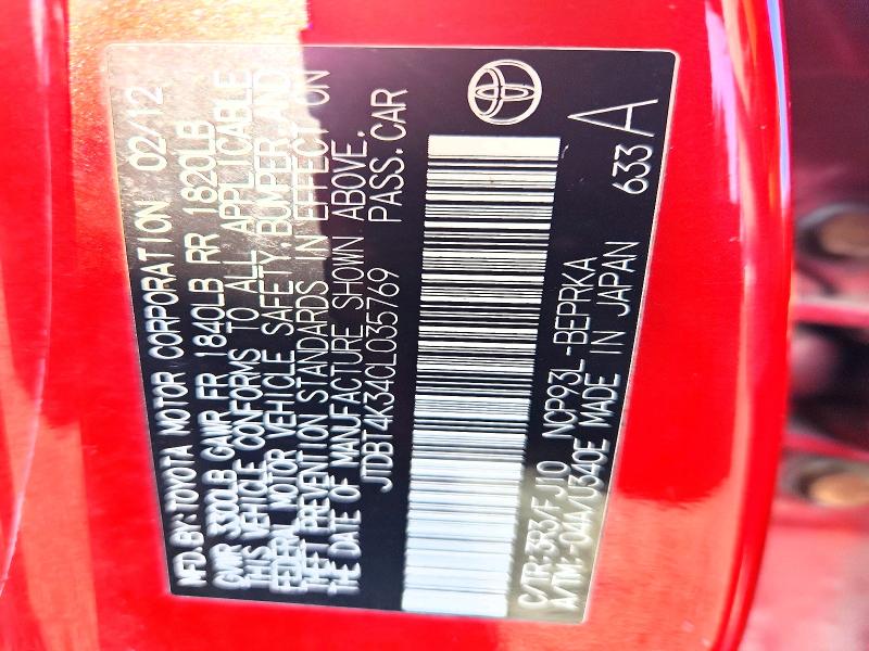 Aukcja sprzedaży 2012 Toyota Yaris, vin: JTDBT4K34CL035769, numer aukcji: 63031446