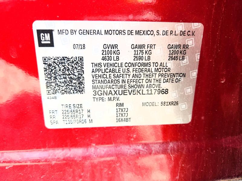 59870936 :رقم المزاد ، 3GNAXUEV5KL117968 vin ، 2019 Chevrolet Equinox مزاد بيع