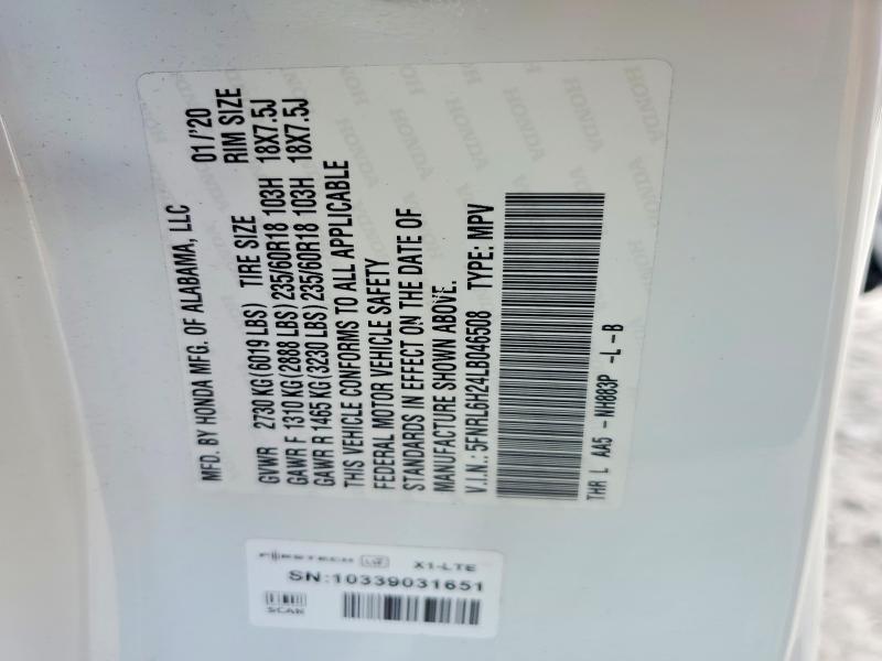 2020 Honda Odyssey მანქანა იყიდება აუქციონზე, vin: 5FNRL6H24LB046508, აუქციონის ნომერი: 62351956