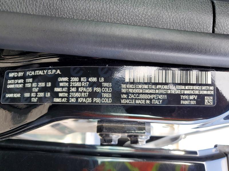 Продажа на аукционе авто 2017 Jeep Renegade, vin: ZACCJBBB0HPE74511, номер лота: 61788926