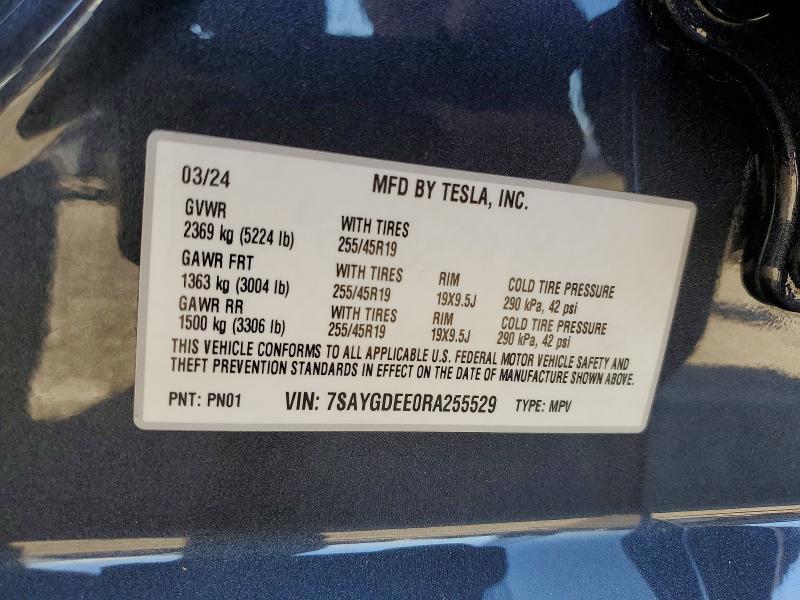 Aukcja sprzedaży 2024 Tesla Model Y, vin: 7SAYGDEE0RA255529, numer aukcji: 62533206