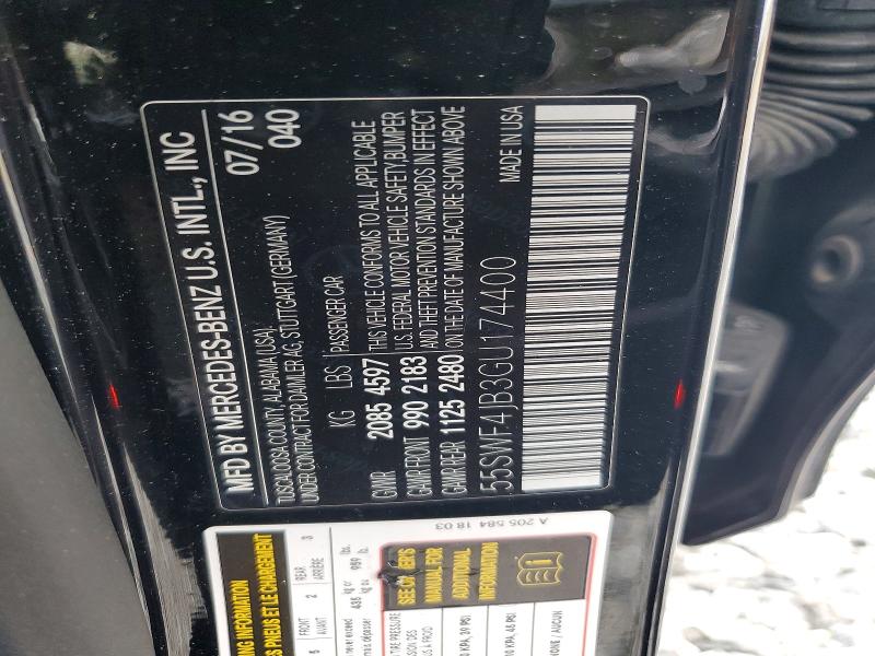 2016 Mercedes-benz C მანქანა იყიდება აუქციონზე, vin: 55SWF4JB3GU174400, აუქციონის ნომერი: 62962256