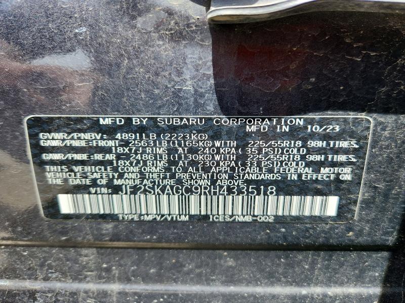 63011816 :رقم المزاد ، JF2SKAGC9RH433518 vin ، 2024 Subaru Forester مزاد بيع