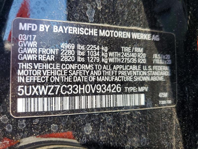 2017 Bmw X3 მანქანა იყიდება აუქციონზე, vin: 5UXWZ7C33H0V93426, აუქციონის ნომერი: 60507936