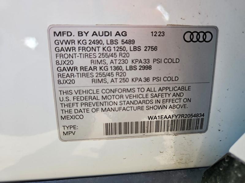 59635526 :رقم المزاد ، WA1EAAFY7R2054834 vin ، 2024 Audi Q5 مزاد بيع