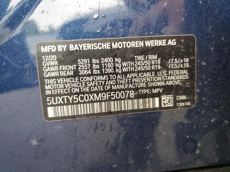 2021 Bmw X3 მანქანა იყიდება აუქციონზე, vin: 5UXTY5C0XM9F50078, აუქციონის ნომერი: 61639836