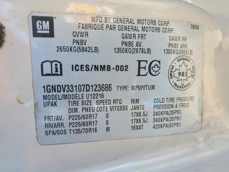 Продаж на аукціоні авто 2007 Chevrolet Uplander, vin: 1GNDV33107D123686, номер лоту: 57879406