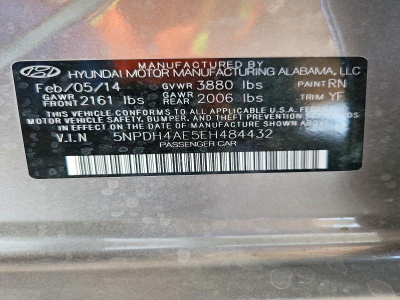 2014 Hyundai Elantra მანქანა იყიდება აუქციონზე, vin: 5NPDH4AE5EH484432, აუქციონის ნომერი: 61483586