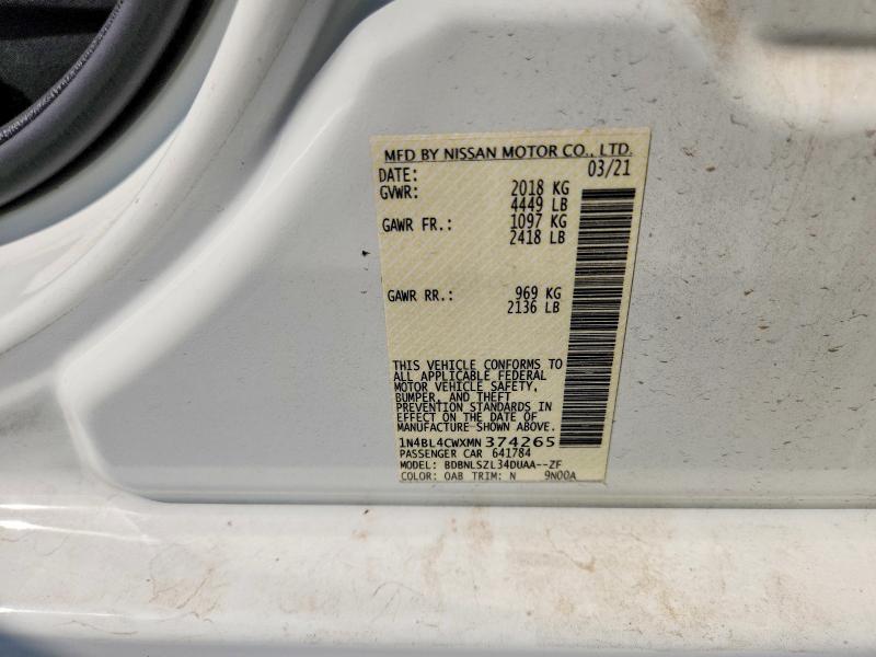 Aukcja sprzedaży 2021 Nissan Altima, vin: 1N4BL4CWXMN374265, numer aukcji: 59333116