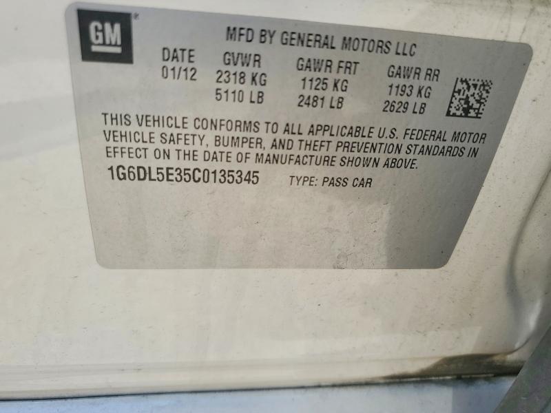 85969775 :رقم المزاد ، 1G6DL5E35C0135345 vin ، 2012 Cadillac Cts مزاد بيع