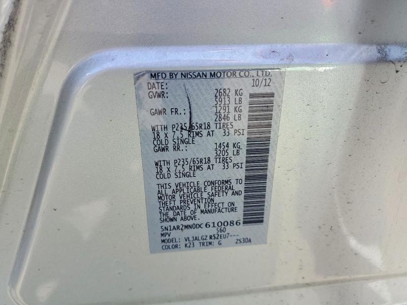 Продаж на аукціоні авто 2013 Nissan Pathfinder, vin: 5N1AR2MN0DC610086, номер лоту: 63495966