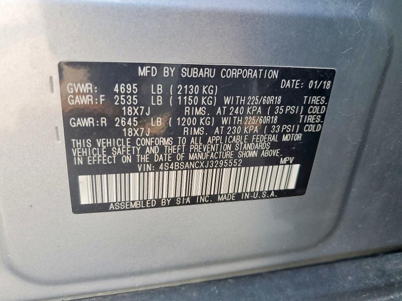 Aukcja sprzedaży 2018 Subaru Outback, vin: 4S4BSANCXJ3295552, numer aukcji: 61285156