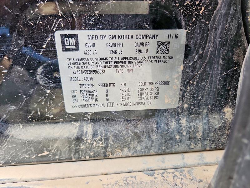 61437036 :رقم المزاد ، KL4CJASB2HB059933 vin ، 2017 Buick Encore مزاد بيع