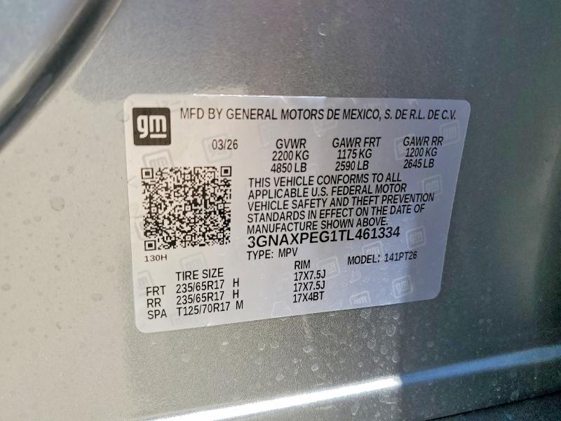 2026 Chevrolet Equinox მანქანა იყიდება აუქციონზე, vin: 3GNAXPEG1TL461334, აუქციონის ნომერი: 60114436