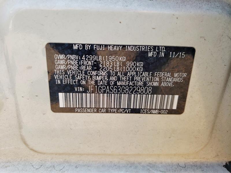 60958336 :رقم المزاد ، JF1GPAS63G8229808 vin ، 2016 Subaru Impreza مزاد بيع