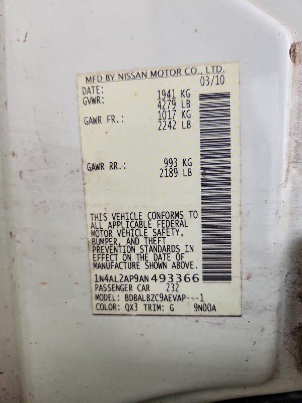 Продаж на аукціоні авто 2010 Nissan Altima, vin: 1N4AL2AP9AN493366, номер лоту: 60649886