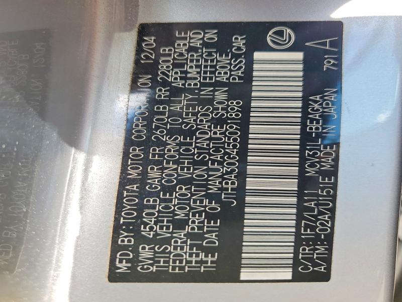 60509176 :رقم المزاد ، JTHBA30G455091898 vin ، 2005 Lexus Es 330 مزاد بيع