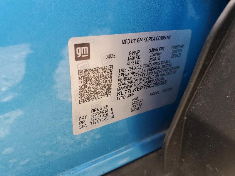 2025 Chevrolet Trax მანქანა იყიდება აუქციონზე, vin: KL77LKEP7SC286385, აუქციონის ნომერი: 60171846