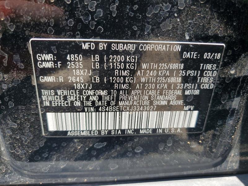 2018 Subaru Outback მანქანა იყიდება აუქციონზე, vin: 4S4BSETCXJ3343027, აუქციონის ნომერი: 61212396