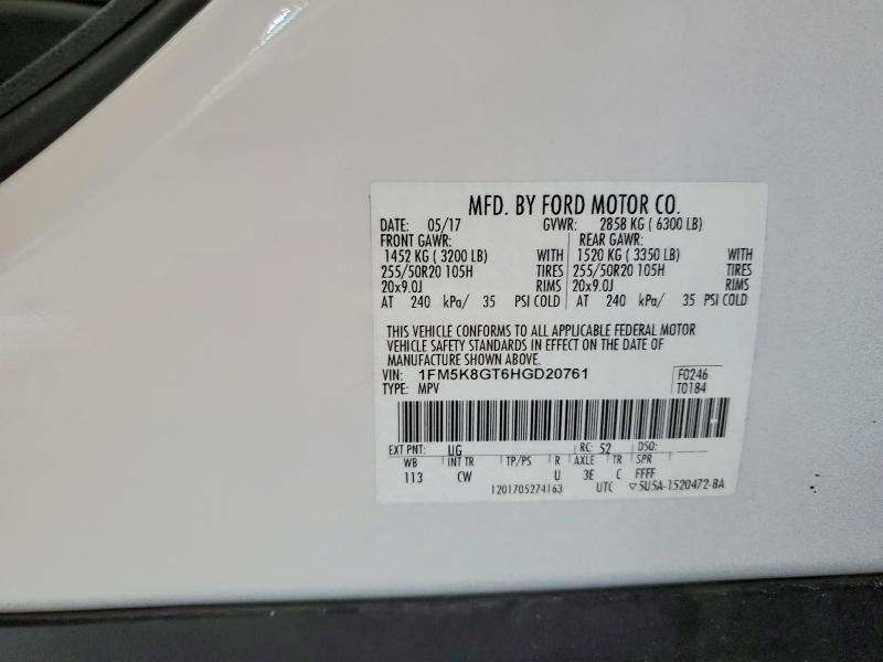 2017 Ford Explorer მანქანა იყიდება აუქციონზე, vin: 1FM5K8GT6HGD20761, აუქციონის ნომერი: 60613196