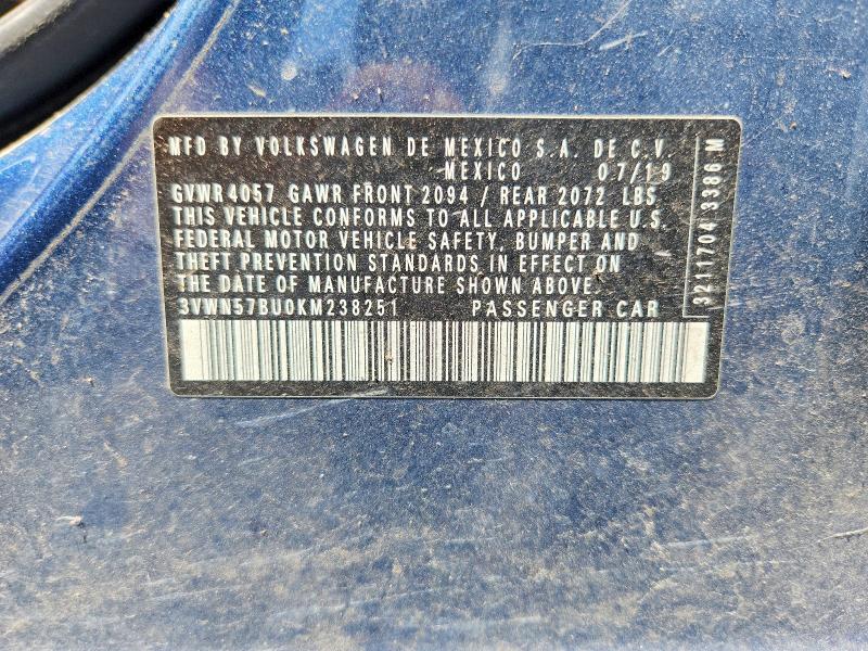 Aukcja sprzedaży 2019 Volkswagen Jetta, vin: 3VWN57BU0KM238251, numer aukcji: 62136986