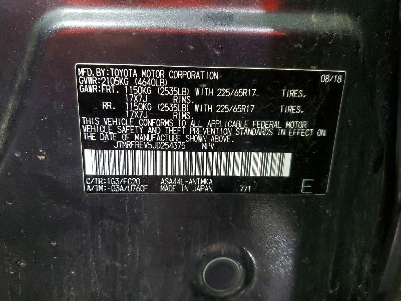 Продаж на аукціоні авто 2018 Toyota Rav4, vin: JTMRFREV5JD254375, номер лоту: 61982146