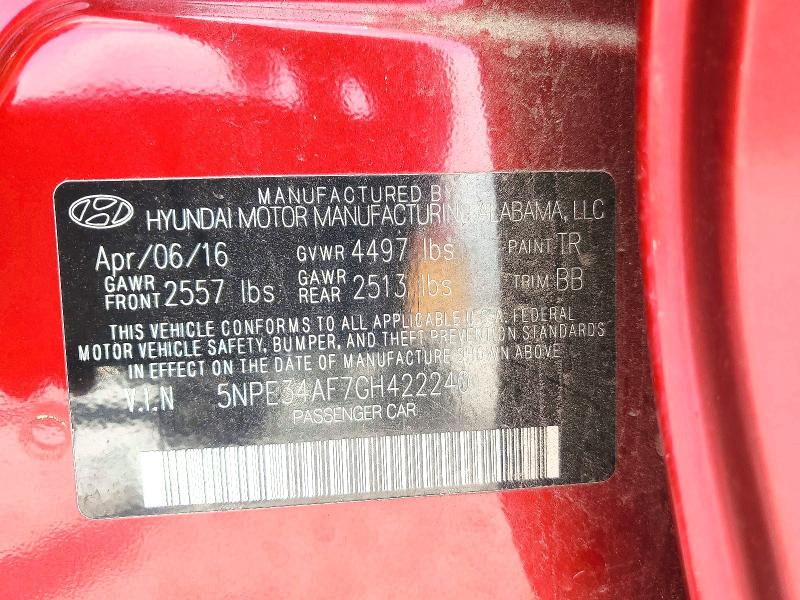 62930576 :رقم المزاد ، 5NPE34AF7GH422240 vin ، 2016 Hyundai Sonata مزاد بيع