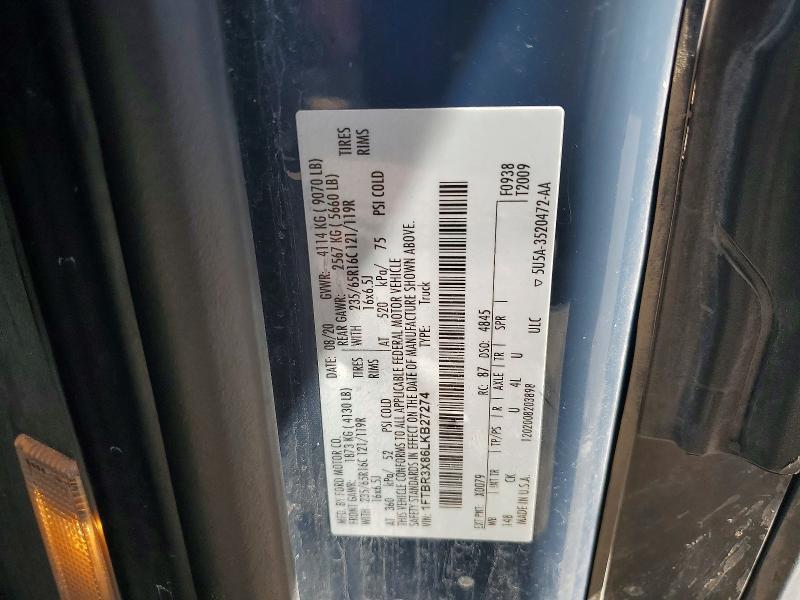 2020 Ford Transit მანქანა იყიდება აუქციონზე, vin: 1FTBR3X86LKB27274, აუქციონის ნომერი: 61597746