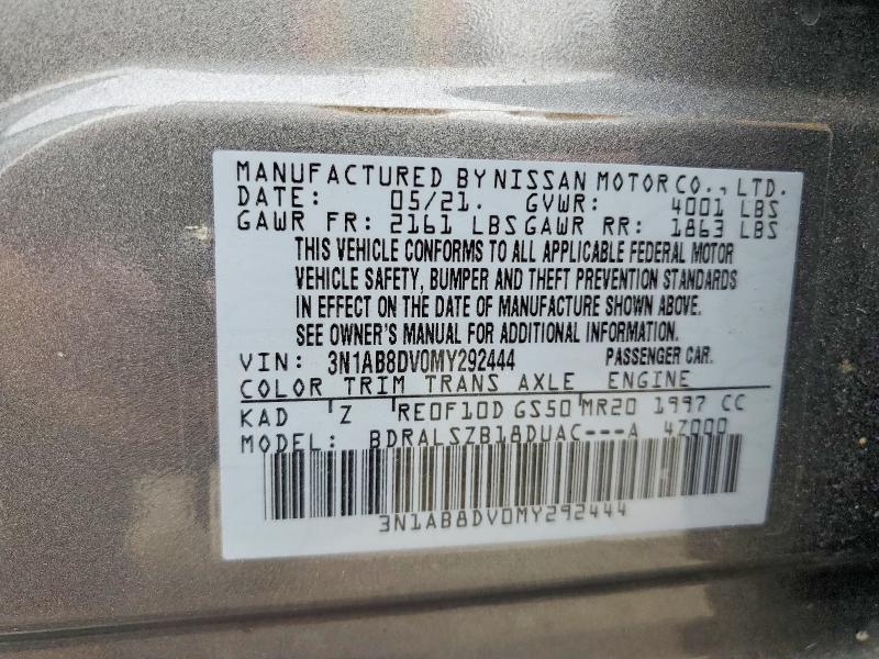 Продаж на аукціоні авто 2021 Nissan Sentra, vin: 3N1AB8DV0MY292444, номер лоту: 59255096