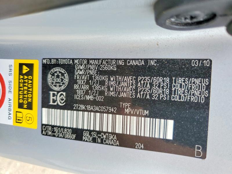 Aukcja sprzedaży 2010 Lexus Rx, vin: 2T2BK1BA3AC057942, numer aukcji: 59647516