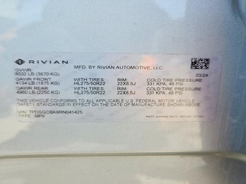 Продажа на аукционе авто 2024 Rivian R1s, vin: 7PDSGCBA9RN041425, номер лота: 61918686