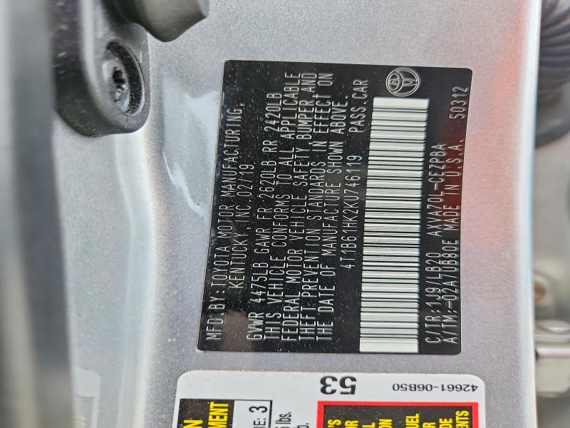 61686676 :رقم المزاد ، 4T1B61HK2KU746119 vin ، 2019 Toyota Camry مزاد بيع