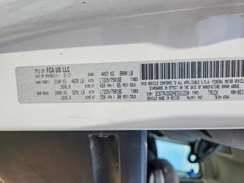 61613116 :رقم المزاد ، 3C6TRVDG2HE531220 vin ، 2017 Ram Promaster 2500 مزاد بيع
